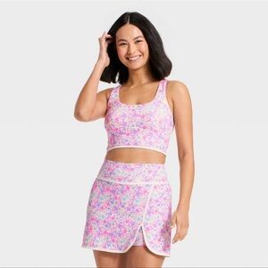 JoyLab Pink Floral Bra & skort set